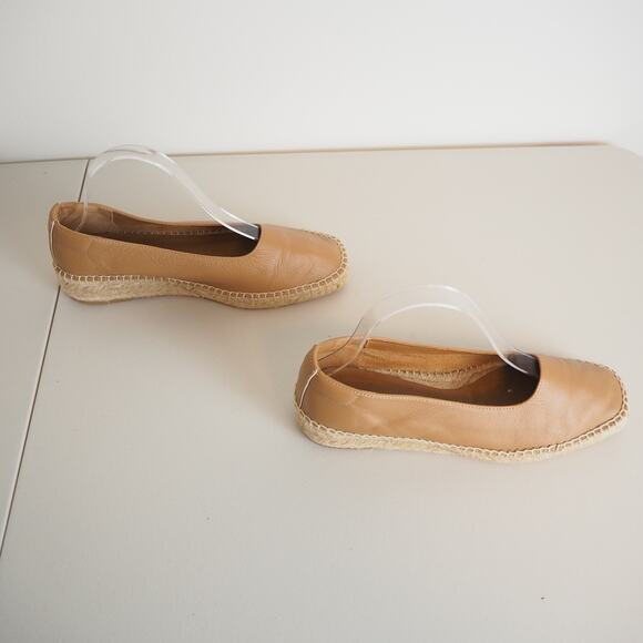 Everlane The Espadrille Leather Square Toe Slip Ons Tan Women's Size 8 - Picture 3 of 11